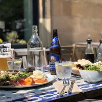 Mezze platter and small salad at Saramago Cafe Bar in Glasgow