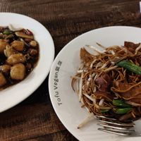 Gong Bao chicken with peanuts and stir fry noodles at Tofu Vegan - Golders Green in North West London