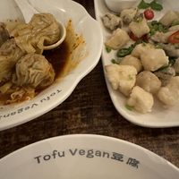 Delicious dumplings & salt and pepper mushrooms  at Tofu Vegan - Golders Green in North West London