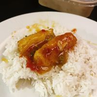 Tofu in sweet sticky sauce with white rice at Tofu Vegan - Golders Green in North West London