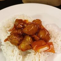 Faux chicken with white rice at Tofu Vegan - Golders Green in North West London