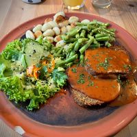 Nut loaf with gnocci and green beans   at Falscher Hase in Dresden