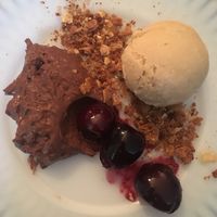 Chocolate mousse, cherries in syrup, gingerbread crumble and caramel gelato at Marits Eetkamer in Amsterdam