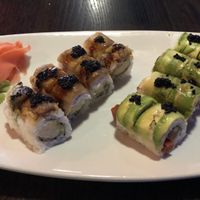 Vegan Black Dragon (vegan eel) and Green Goddess (vegan tuna)  at Blue Sushi Sake Grill in Nashville