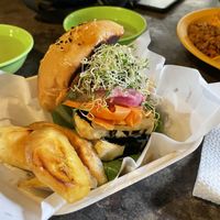 Tofu burger with banana fries   at Little Milkyway in Baguio City