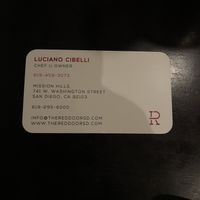 Chef’s card  at The Red Door in San Diego