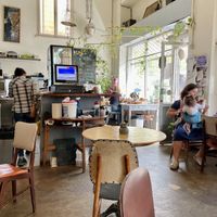 Indoor seating  at HaPina Cafe in Haifa