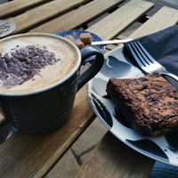 Cappuccino and brownie at North South in York