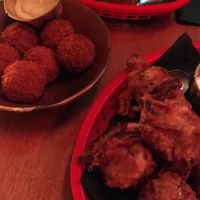 vegan bitterballen and vegan fried onion at Eetbar De Wagon in Tilburg
