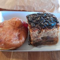 Wholesome carrot cake and really tasty "Krapfen" at The Big Rock Cafe in Porthmadog