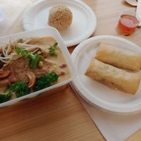 Kimchi tofu + riceball + springroll = very tasty at Tofuhuset in Sandnes