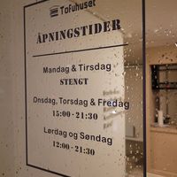 Opening hours as of 24 November 2024 at Tofuhuset in Sandnes