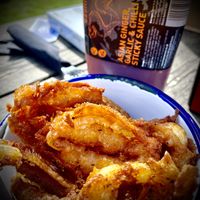 Onion rings with an amazing Asian sauce  at Horseshoe Hotel in Whitby