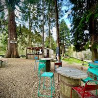 Outside bar seating under the trees  at Horseshoe Hotel in Whitby