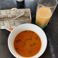 Fruit juice and tomato soup at Anaka in Manizales