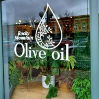 Business window at Rocky Mountain Olive Oil in Fort Collins