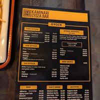 Menu as of July 2025 at KAMINARI GYOZA in Los Angeles