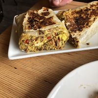 Giant breakfast burrito innards, yummy  at Vegan & Vine in Phoenix