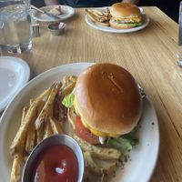 Chicken fried sandwich (far) and the cheeseburger.  at Vegan & Vine in Phoenix