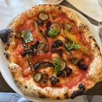 Pizza (no cheese) with zucchini, peppers, olives   at Saraceno d'Oro in Positano