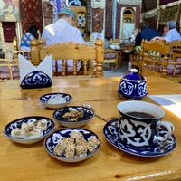 Coffee and sweets  at Silk Road Tea House in Bukhara
