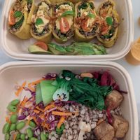 Fusion Buddha salad and eggless omelette roulade. at yumi in Dubai