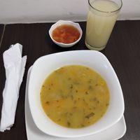 Soup, fruit dessert, juice drink at Delicias Naturales in Pereira