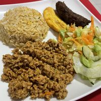 Lunch of the day with soy protein  at Delicias Naturales in Pereira