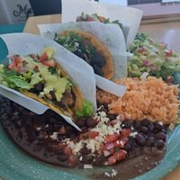 3 taco platter, also served with salad, rice and beans. at Tacotarian - Blue Diamond Rd in Las Vegas