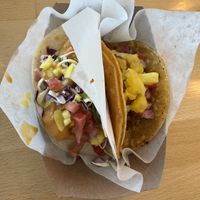 Fish taco (left) and Al Pastor taco (right)  at Tacotarian - Blue Diamond Rd in Las Vegas