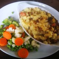 vegan cottage pie at The Strand Bookshop and Café in Talgarth