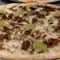 Pizza Bronte with pistacchios, walnuts & dried tomatoes  at Pizzeria Daniela in Montebelluna
