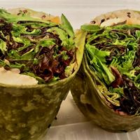 Fusion Wrap takeout with ginger tofu and wasabi dressing (vegan) at Tea Bar & Fusion Cafe in Sacramento