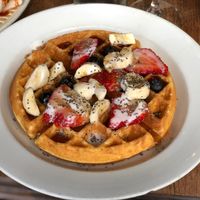 Vegan Belgian Waffle at The Den Cafe in Santa Ana