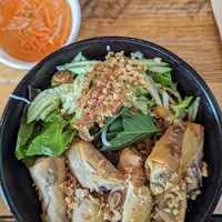 Vegan noodle salad has spring rolls at Ba's Vietnamese Comfort Food in Albany