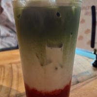 Vegan matcha with oatmilk and strawberry 🍓   at Ba's Vietnamese Comfort Food in Albany