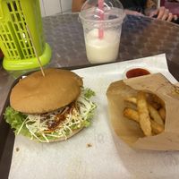 Vegetarian burger set. I believe it was less than 15 rm   at Vegetarian Burger & Hotdog in Penang