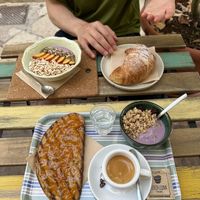 Breakfast combo ($4, on the bottom) and yogurt bowl and croissant (on top)  at Terza Luna in Trani