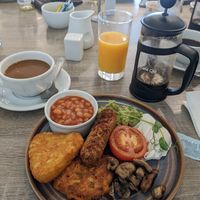 Vegan breakfast with optional poached egg at Bay View Garden Centre & Restaurant in Carnforth