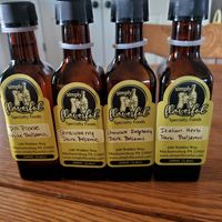 Mini bottles of balsamic vinegar. Dill pickle is great for drizzling on potato soup, Italian herb is great straight up on salad, we love the strawberry and chocolate raspberry on h at Simply Flavorful in Mechanicsburg