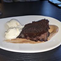 Espresso and chocolate cake with hot rum sauce and vegan ice cream at Jungle Bird in Birmingham