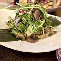 Sweetcorn fritters (under the mushroom salad!)  at Jungle Bird in Birmingham