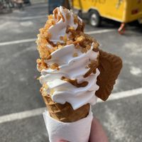 Ice cream with Biscoff sauce and salted caramel topping  at The Happy Cow in Bristol