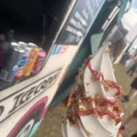 Raspberry sauce with caramel crunch   at The Happy Cow in Bristol