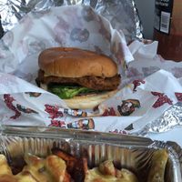 Vegan burger and sweet potato fries  at Dope Burger in Doncaster