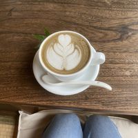 Hojicha latte with oat milk.  at Yasai Cafe Meguri in Nikko