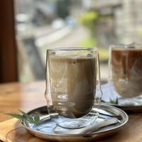 Iced Hojicha + Latte (with oat milk)   at Yasai Cafe Meguri in Nikko