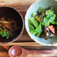 Soup and salad as a first course  at Yasai Cafe Meguri in Nikko