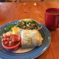 Delicious breakfast burrito!!! at Savoy Cafe and Deli in Santa Barbara