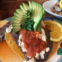 For a vegan version of Huevos Rancheros: ask for Tofu instead of eggs and no cheese! Also, don't expect this presentation. They never did this pretty avocado thing again lol. I got at Savoy Cafe and Deli in Santa Barbara